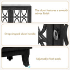Aparador con 3 puertas de cristal de espejo y tirador plateado - 47.2L x 15.6W x 33.9H