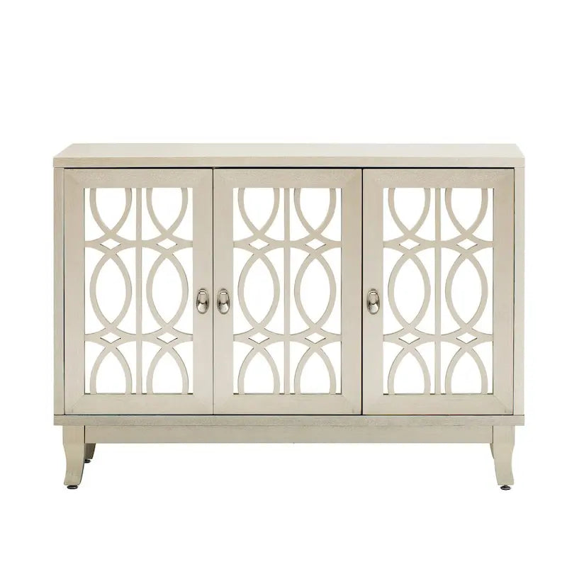 Aparador con 3 puertas de cristal de espejo y tirador plateado - 47.2L x 15.6W x 33.9H