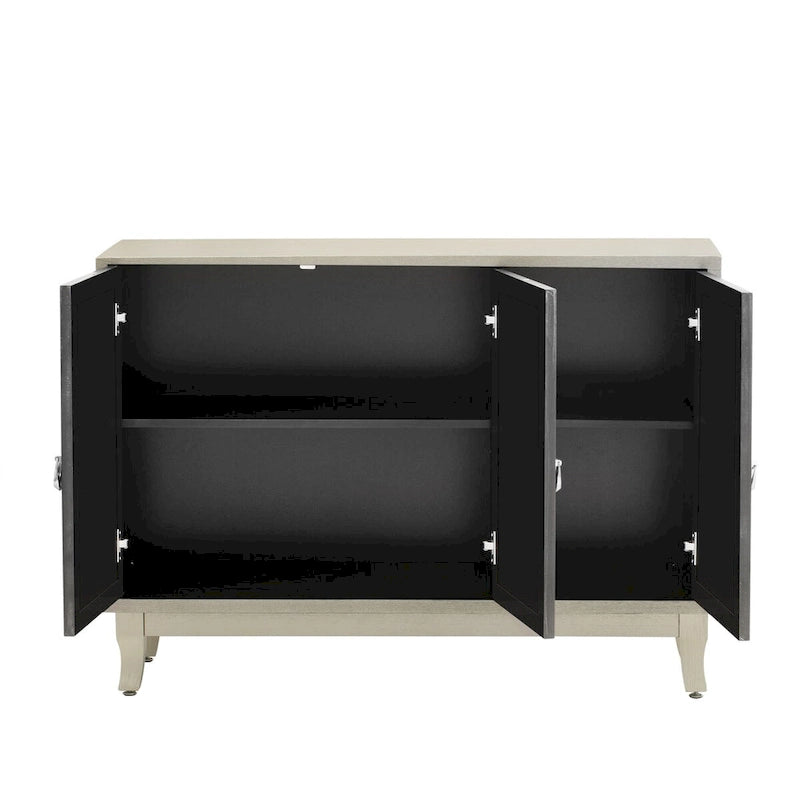 Aparador con 3 puertas de cristal de espejo y tirador plateado - 47.2L x 15.6W x 33.9H