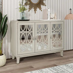 Aparador con 3 puertas de cristal de espejo y tirador plateado - 47.2L x 15.6W x 33.9H