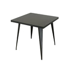 Mesa de comedor con tablero metálico cuadrado y patas metálicas