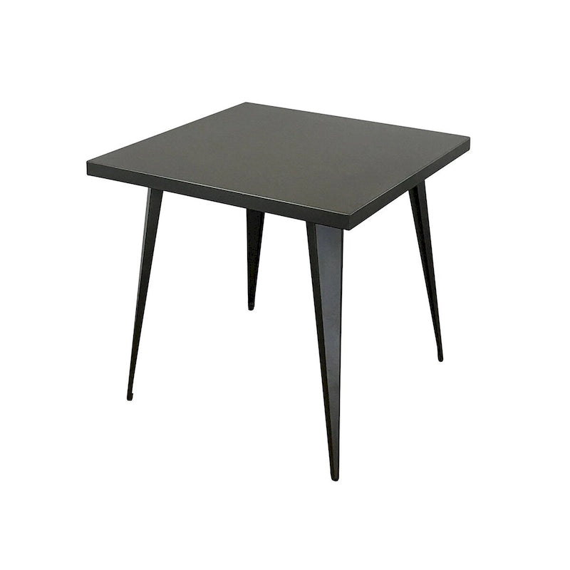Mesa de comedor con tablero metálico cuadrado y patas metálicas