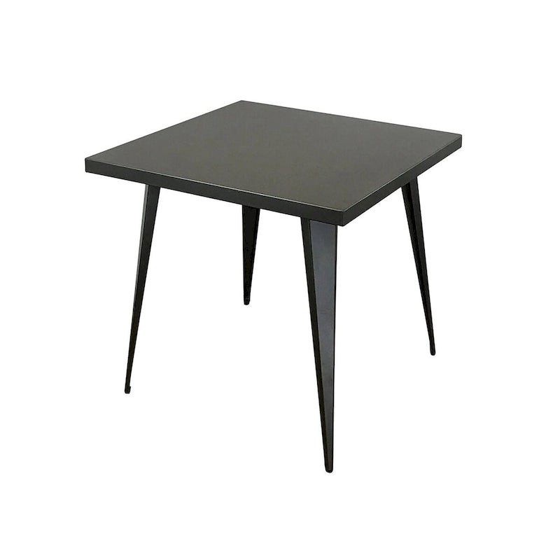 Mesa de comedor con tablero metálico cuadrado y patas metálicas